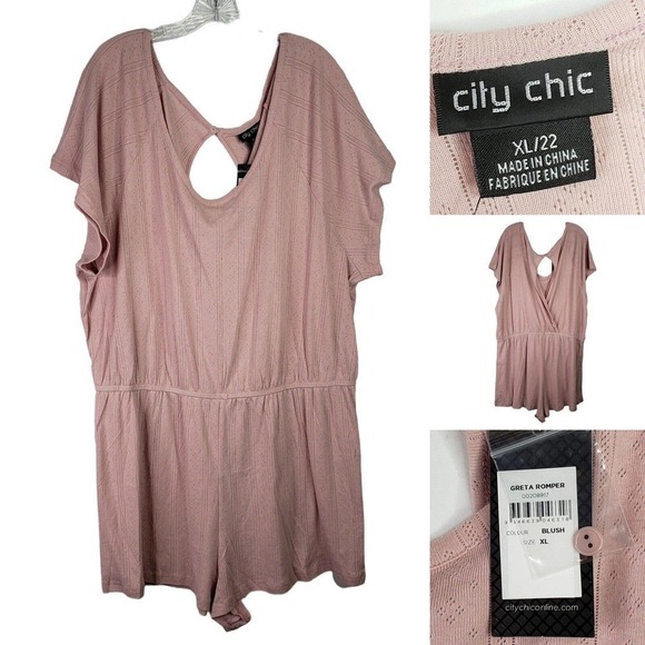 City Chic Pants - City Chic Womens Plus 22 Blush Pink Greta Romper Shorts Short Sleeve New Cotton